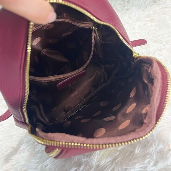 Mini Leather Backpack Wine Red with Goldtone Hardware Adjustable Straps - Picture 9 of 14